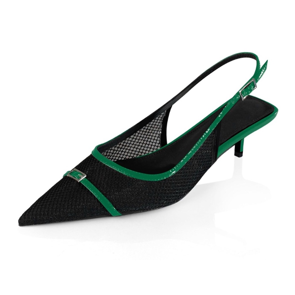 Chic Black and Green Slingback Heels